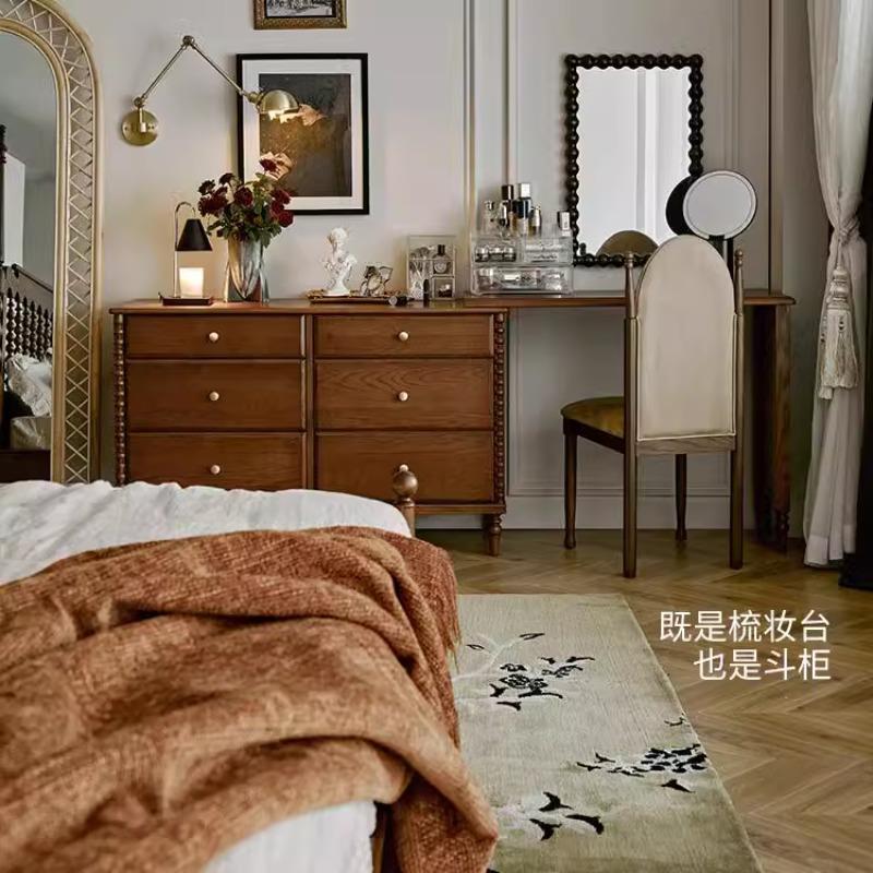 2025新品赫本梳妆台法式复古实木化妆台卧室床边可伸缩桌子
