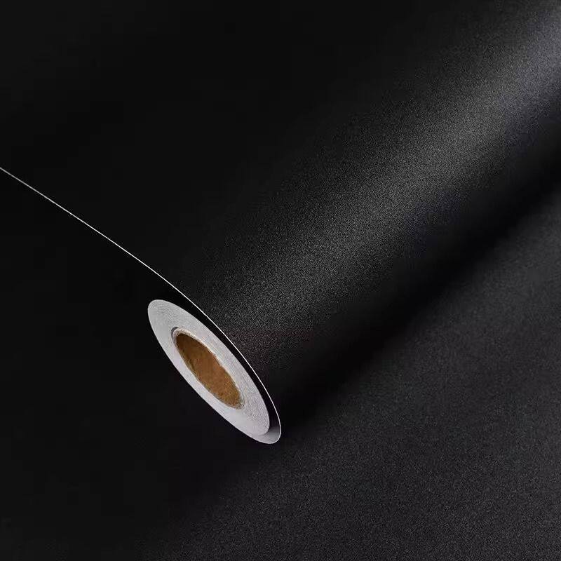 纯黑色家具翻新贴纸防水防潮衣柜子墙纸自粘壁纸桌面柜门修补装饰