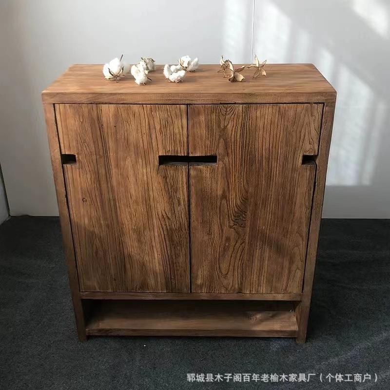 老榆木鞋柜实木储物柜中式靠墙餐厅收纳柜杂物柜老门板家用边柜