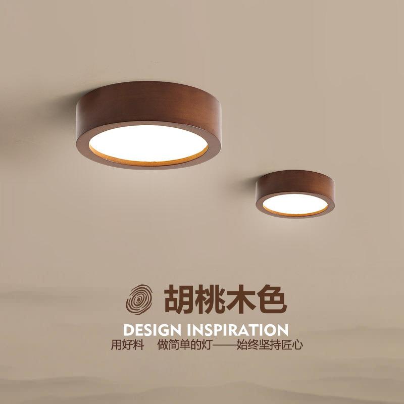 过道灯走廊灯新中式实木吸顶灯胡桃木色日式灯具衣帽间入户玄关灯