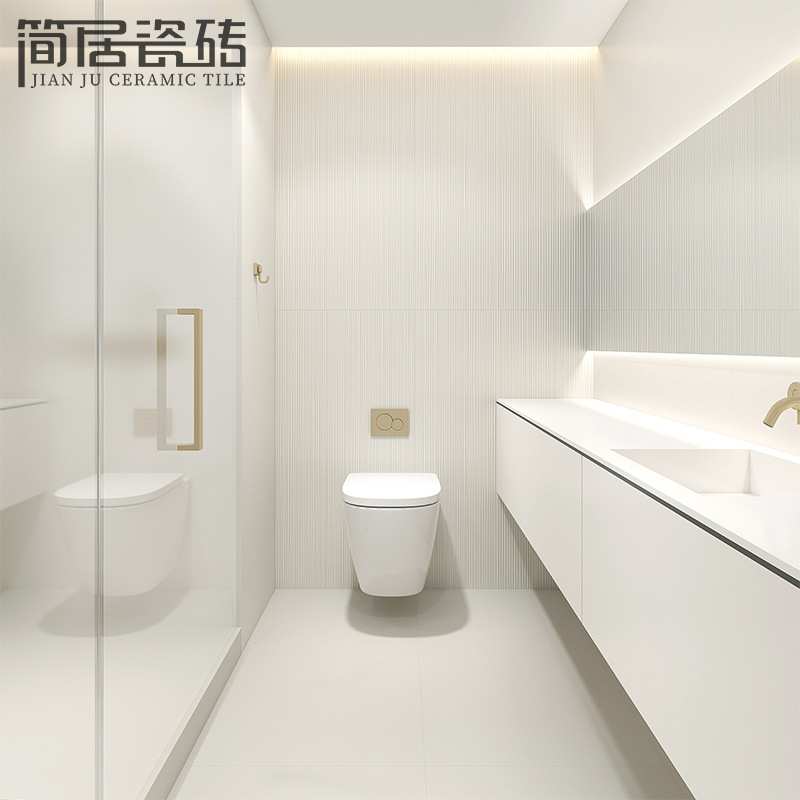 极简轻奢风奶油白色通体板岩格栅瓷砖 卫生间洗手间墙砖地砖1200