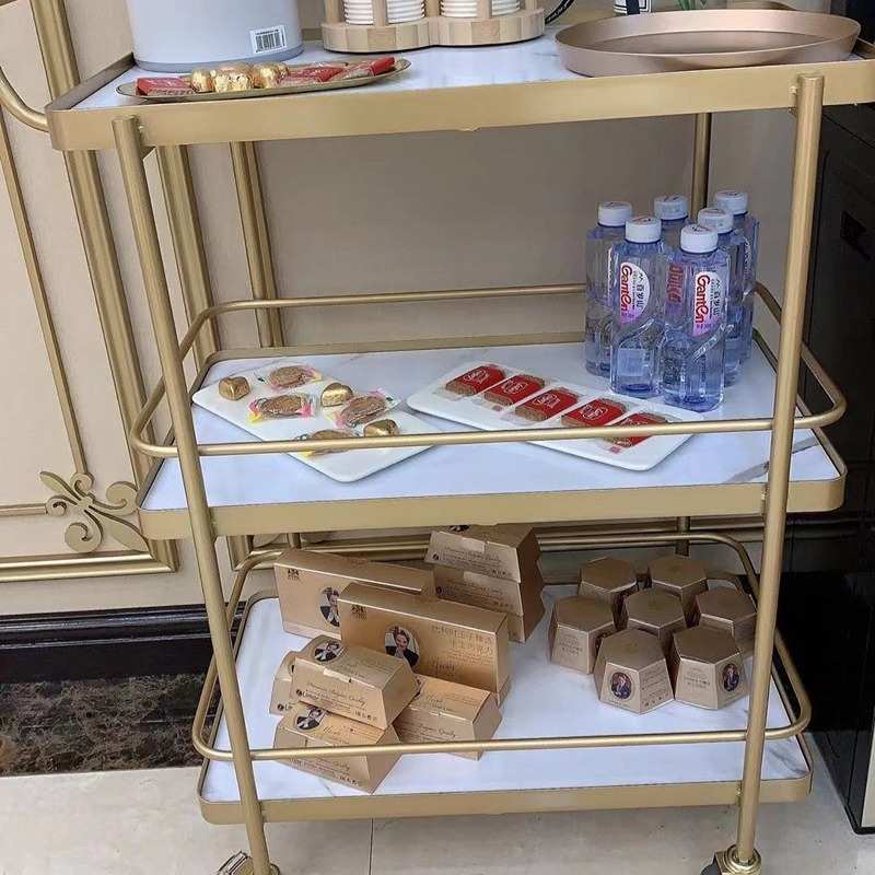 北欧生态板手推餐车大理石移动甜品茶点车酒店奶茶店酒水车商用餐
