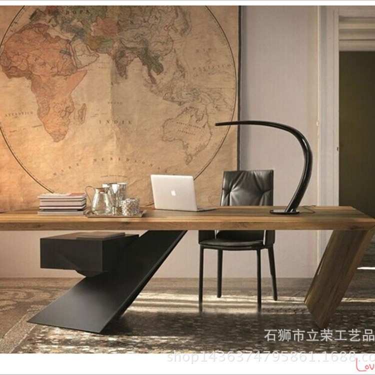 铁艺实木桌欧式书房电脑书桌实木桌会议办公桌工作桌厂家直销