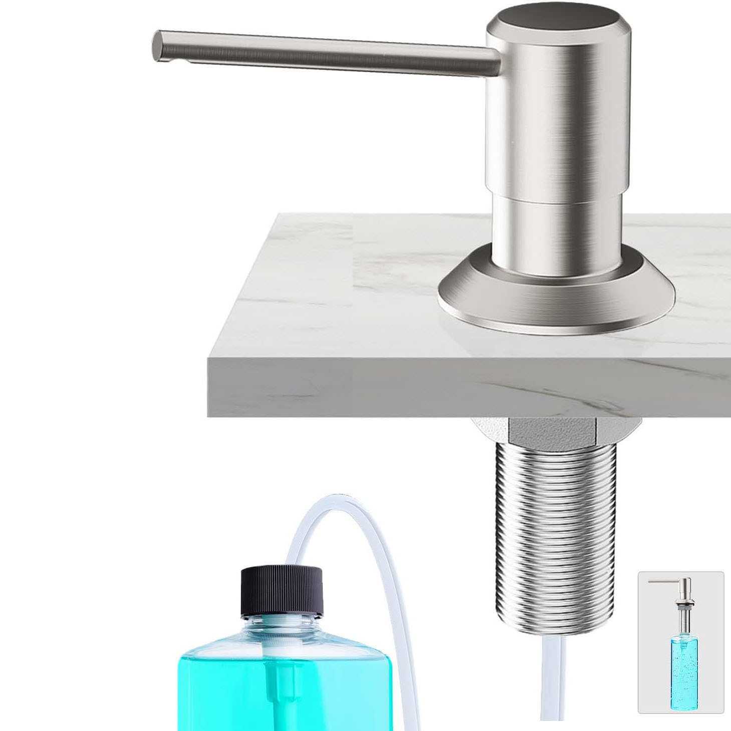 全铜水槽按压器皂液器厨房用洗碗槽120mm延长管500ml瓶子跨境