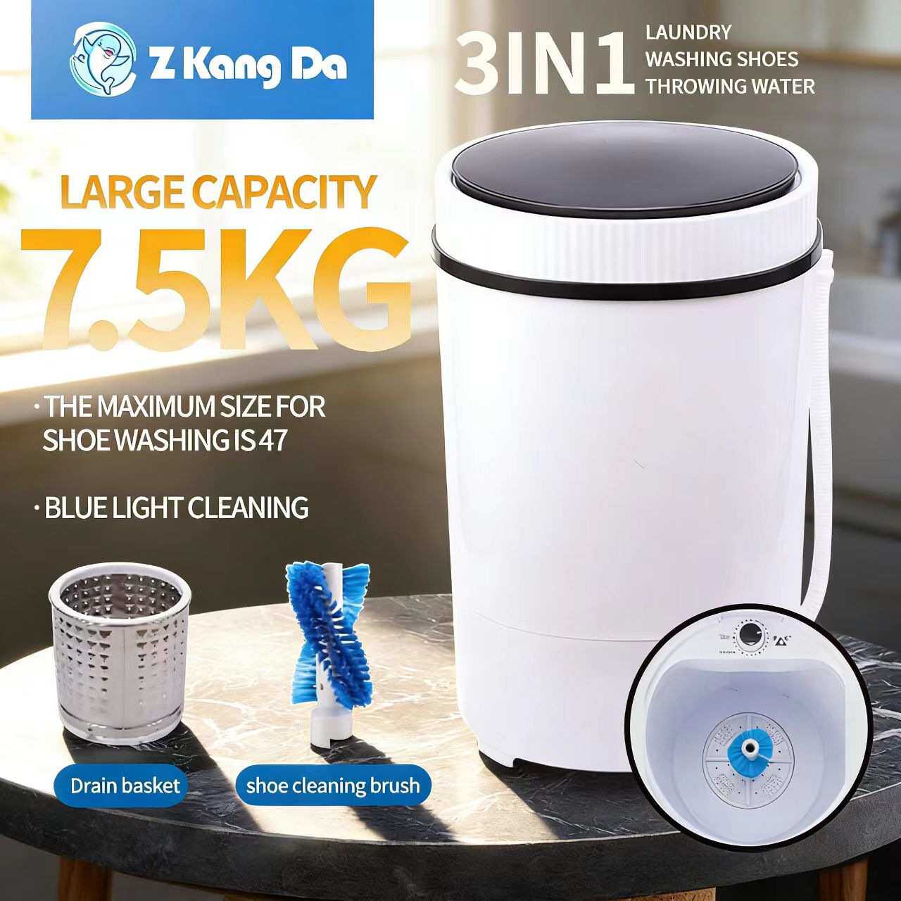 外贸7.5kg 家用大圆桶单缸小型半自动洗衣机洗鞋机工厂 ZD04