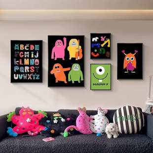 ins风客厅组合装饰画趣味卡通沙发背景墙挂画多巴胺小众卧室壁画