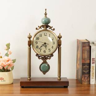 欧式复古座钟客厅家用桌面时钟摆件钟表摆放 wooden table clock