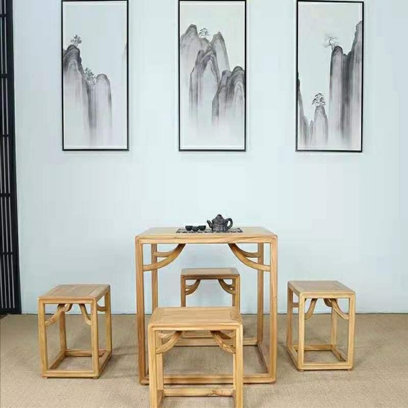 新中式老榆木免漆烫蜡打洼桌茶桌餐桌办公桌写字桌酒店实木家具