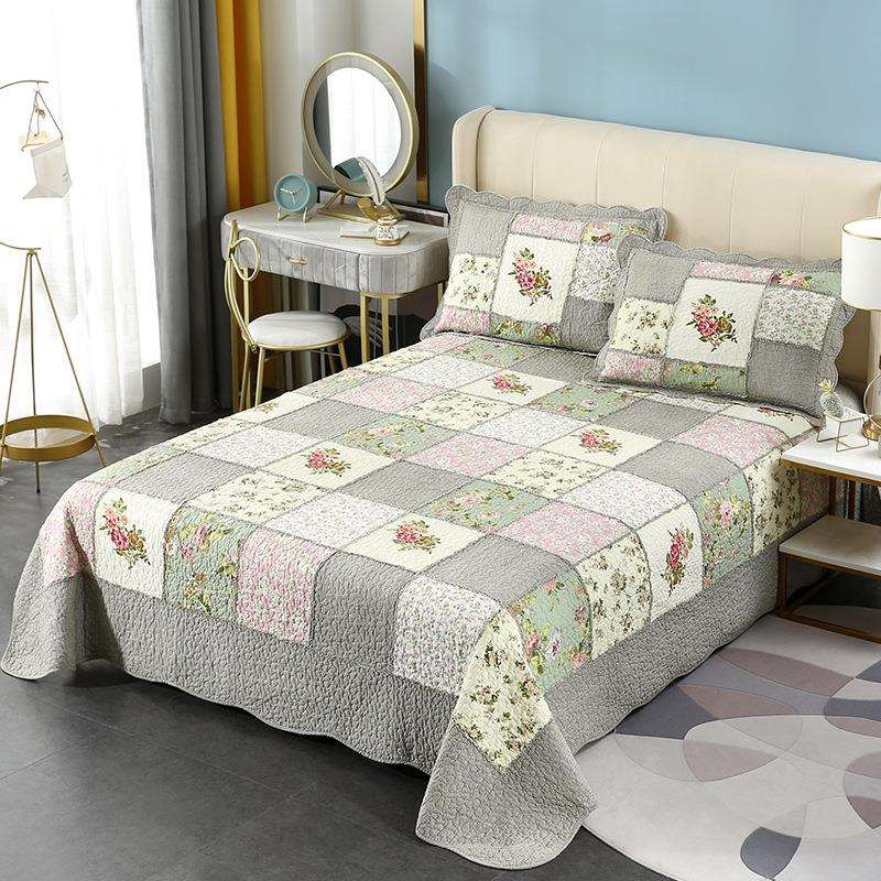 厂家春夏简约水洗绗缝被棉质套被活性印染三件套床上用品套装