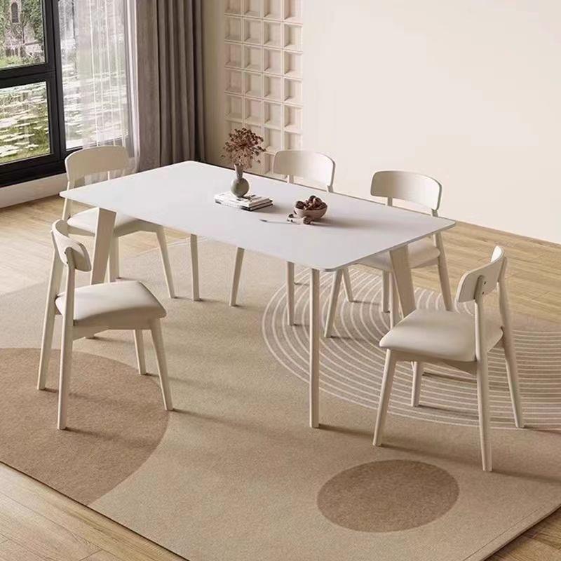 北欧轻奢法式岩板餐桌家用小户型现代极简约长方形实木餐桌椅组合