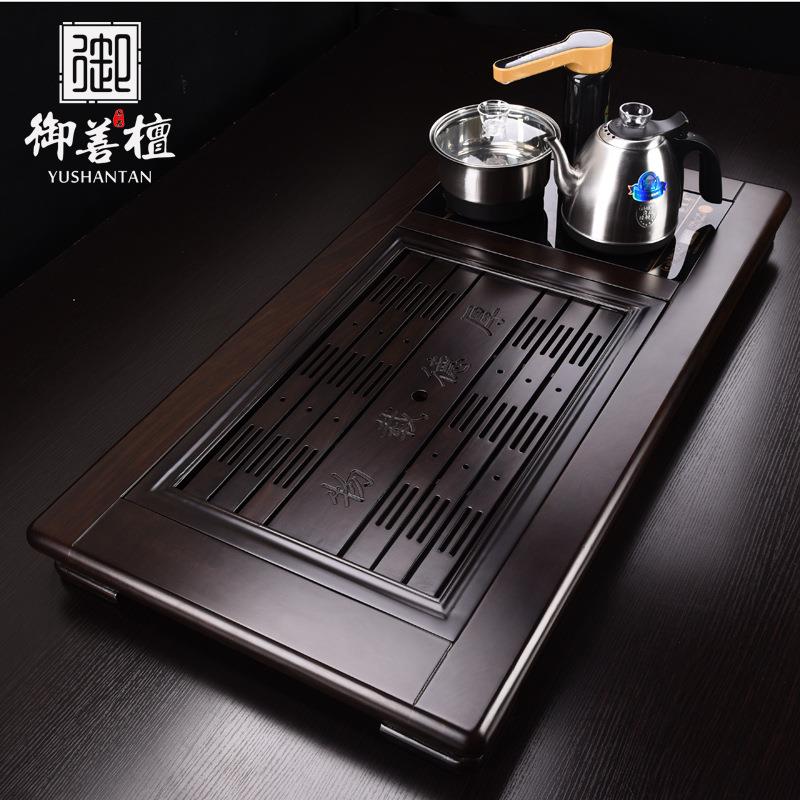 黑檀实木雕刻茶盘简约大号家用茶海自动电茶炉四合一体茶台套装