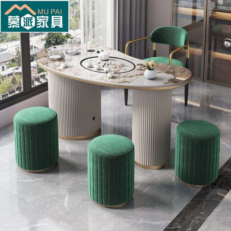 轻奢岩板阳台茶桌椅组合简约现代茶台茶具套装一体客厅家用泡茶桌