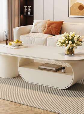 fLE椭圆形商用轻奢岩板面茶几客厅新款家用带抽屉环保茶几电视柜