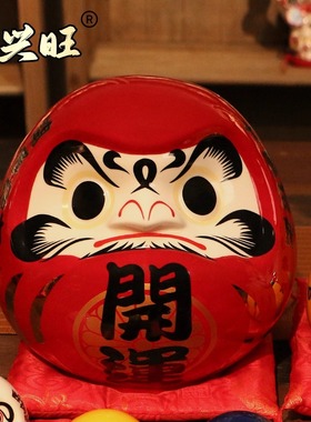 日式红色达摩礼品存钱罐陶瓷摆件