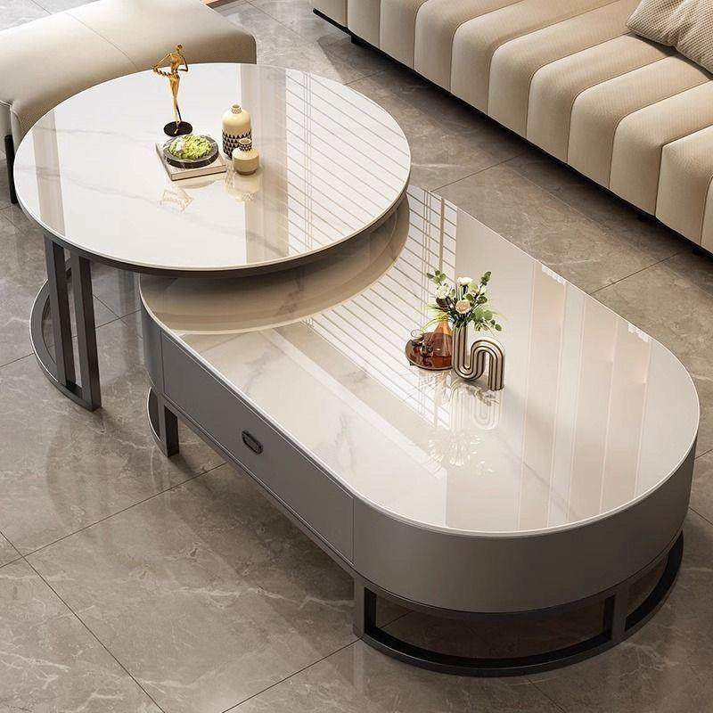 2024新款网红小户型茶几客厅家用轻奢现代简约茶桌椭圆形岩板茶几