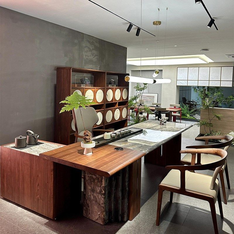 新中式黑胡桃实木茶桌椅组合2024新G款高端禅意简约岩板茶桌石板