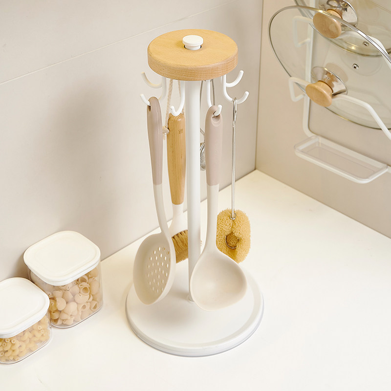厨房挂勺子铲子置物架台面旋转挂钩家用锅具锅铲挂架W洗碗布收纳