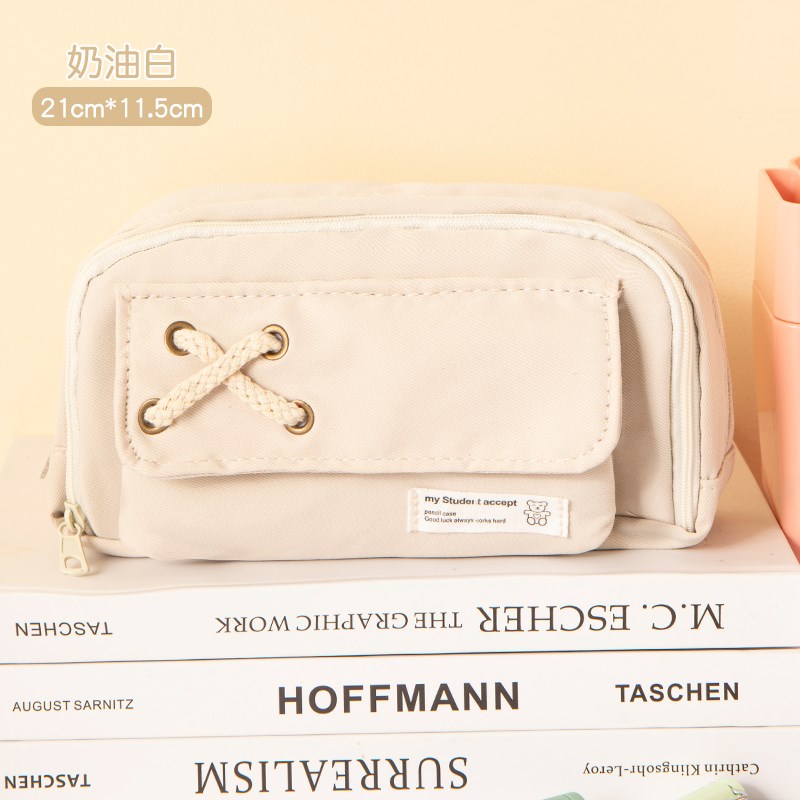 纯色简约笔袋大容量分层女孩男x孩中小学生2023新款收纳文具铅笔