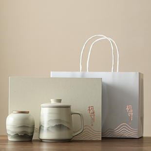 茶水分离陶瓷茶杯办公杯水杯泡茶杯子节日送领导长辈礼W品定制log