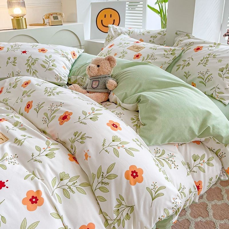 被套单件床单四件套水洗棉v学生宿舍单人磨毛被单罩三件套床上用