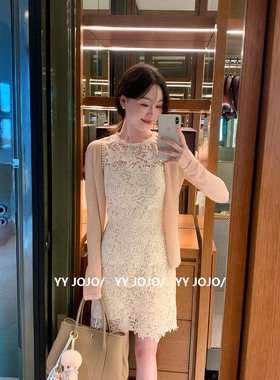 法式蕾丝镂空无袖背心连衣裙女夏季纯欲御姐收腰显瘦a字裙包臀裙