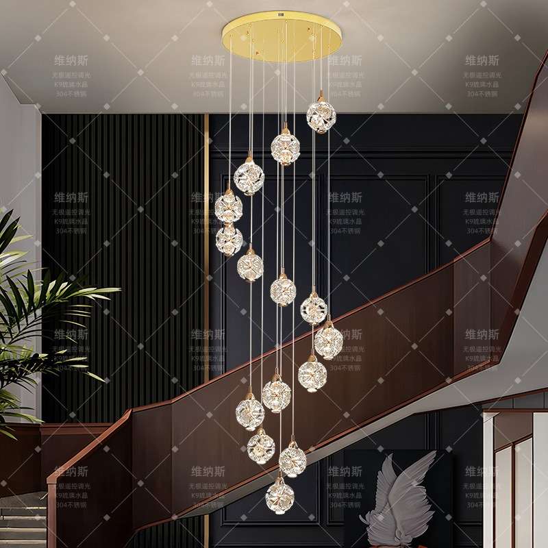 楼梯灯长吊灯别墅灯旋转复式楼loft公寓现代简约照明水晶吊灯装饰