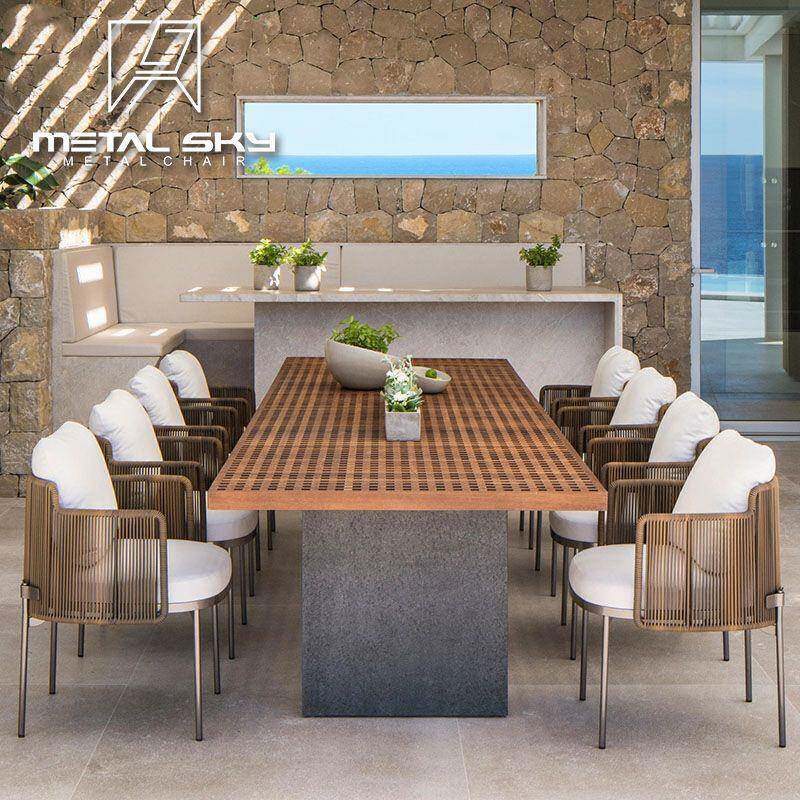 户外柚木餐桌餐椅组合室外庭院商用藤编餐椅客厅沙发茶几餐台家具