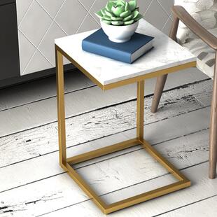 北欧轻奢铁艺茶几家用简约大理石沙发边几正方形小桌子大理石茶几