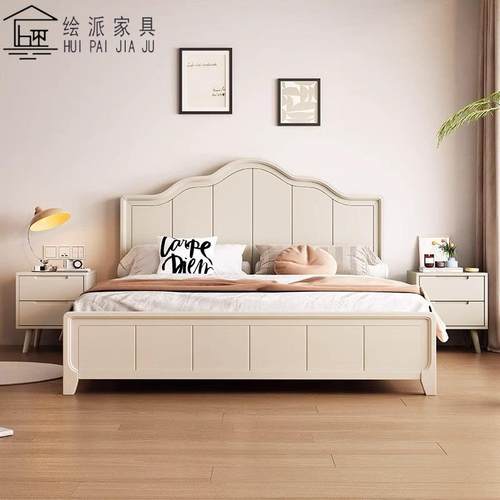 北欧白色实木床现代简约1.5m单双人床奶油风公主床1米8主卧储物床