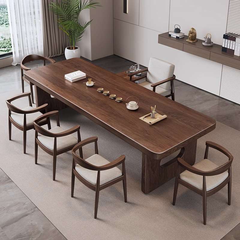 新中式实木大板胡桃色茶桌现代简约原木茶台家用办公室泡茶桌椅