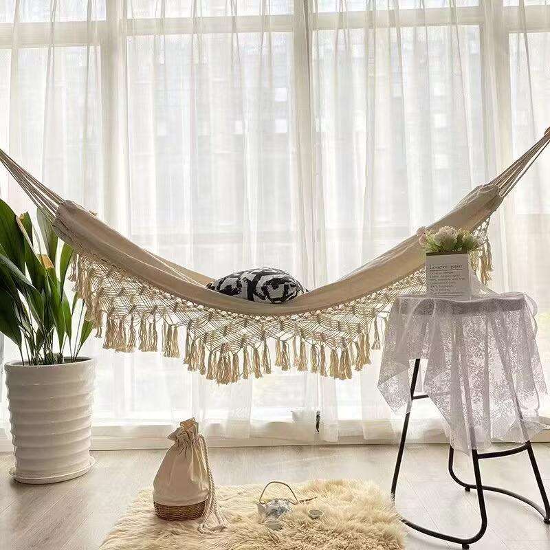 流苏吊床户外秋千防侧翻室内家用室外野营宿舍大人双人帆布白色in