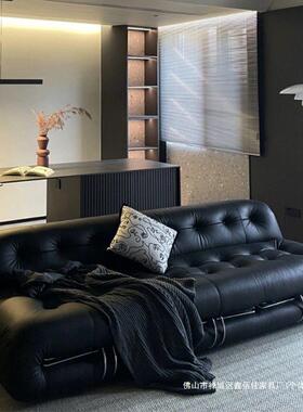 意式极简大钢牙沙发客厅小户型三人位设计师创意黑色河马皮艺沙发