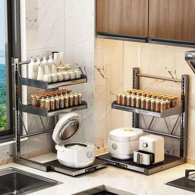 抽拉式厨房微波炉置物台面可伸缩三层放烤箱上方电饭锅多功能架子