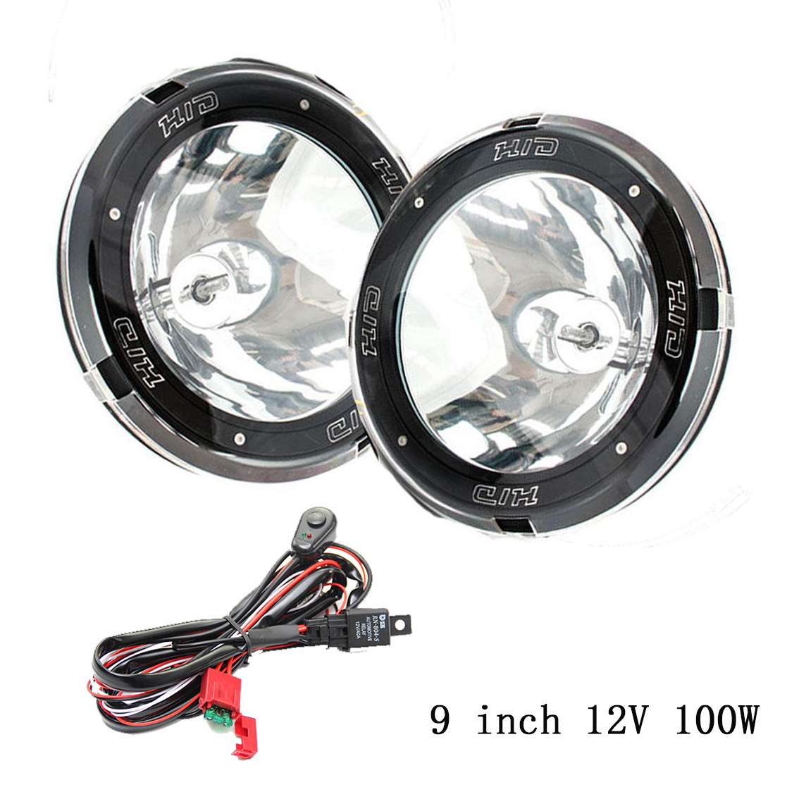 厂家  12V100W 9英寸氙气工作灯越野射灯黑圈聚光灯户外探照灯