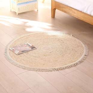 圆形卧室床边蒲草绳机钉地毯客厅简约茶几草编坐垫民宿风家用地毯