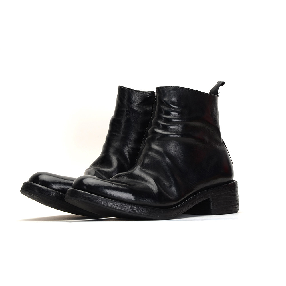 FACHANGYA新款切尔西靴子男鞋固特异手工马皮翘头水洗做旧褶皱靴