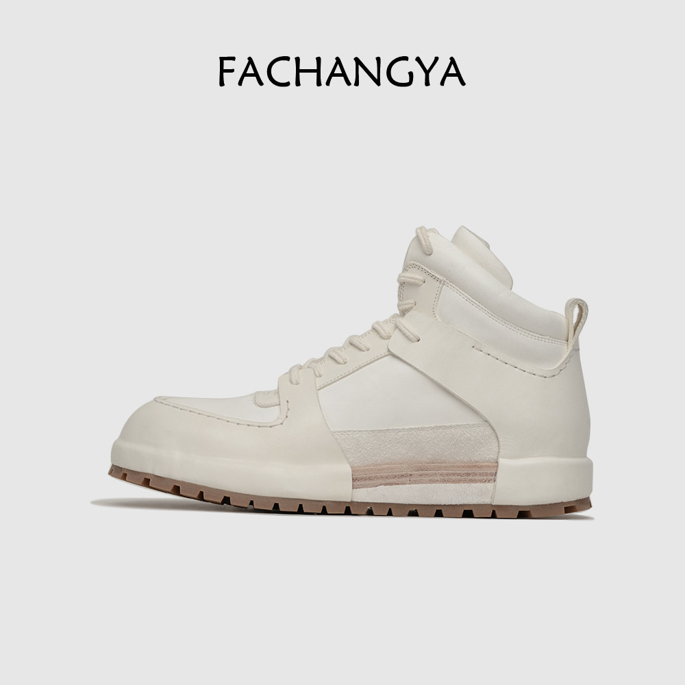 FACHANGYA新款白色马皮鞋高帮鞋休闲手工男鞋厚底内增高潮流时尚