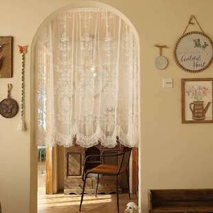 法式复古蕾丝门帘中古风纱帘半帘免打孔安装窗帘风水门帘拱形门洞