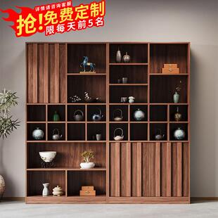 新中式实木博古架展示柜靠墙一体多宝阁收纳柜置物架客厅柜隔断柜