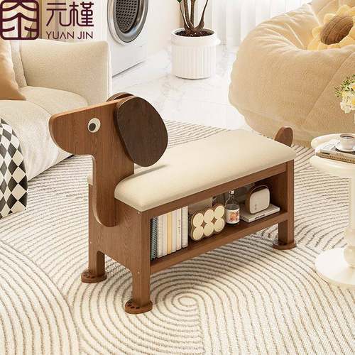 YUANJIN元槿/实木小狗换鞋凳门口家用可爱创意鞋架穿鞋凳进门鞋柜