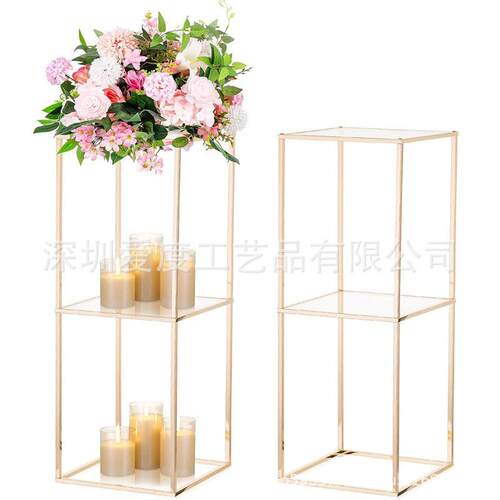 跨境新款婚庆道具铁艺电镀几何花架方框可拆卸婚礼现场主桌装饰架