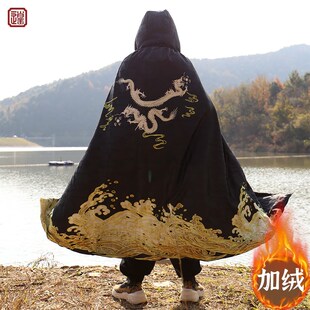 大氅斗篷加绒连帽古装印花宽松古风男装长款汉服披风冬季