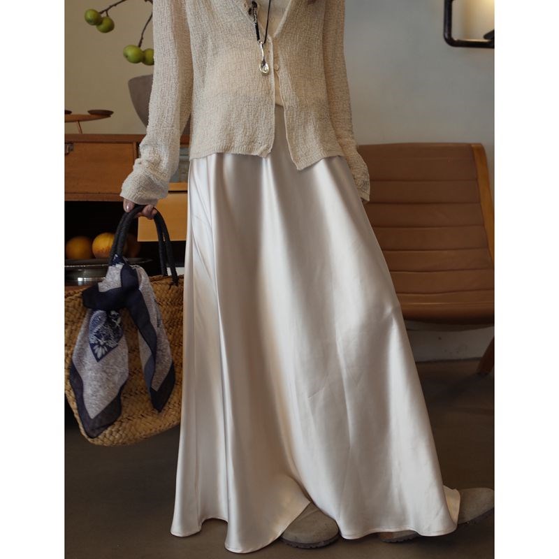 留下 1992 春夏季高级质感缎面醋酸半身裙慵懒长裙子包臀鱼尾裙女