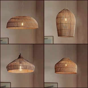 简约创意侘寂风民宿客厅灯藤艺吊灯复古田园禅意茶室农庄餐桌灯具