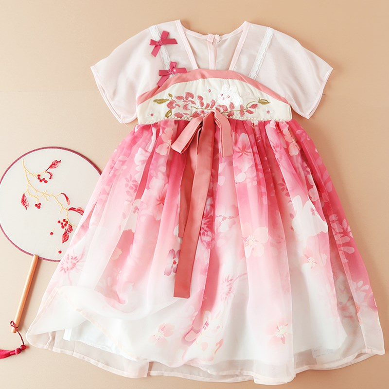 女童汉服连衣裙夏季新款儿童簪花服装中国风女孩古装唐装公主裙子