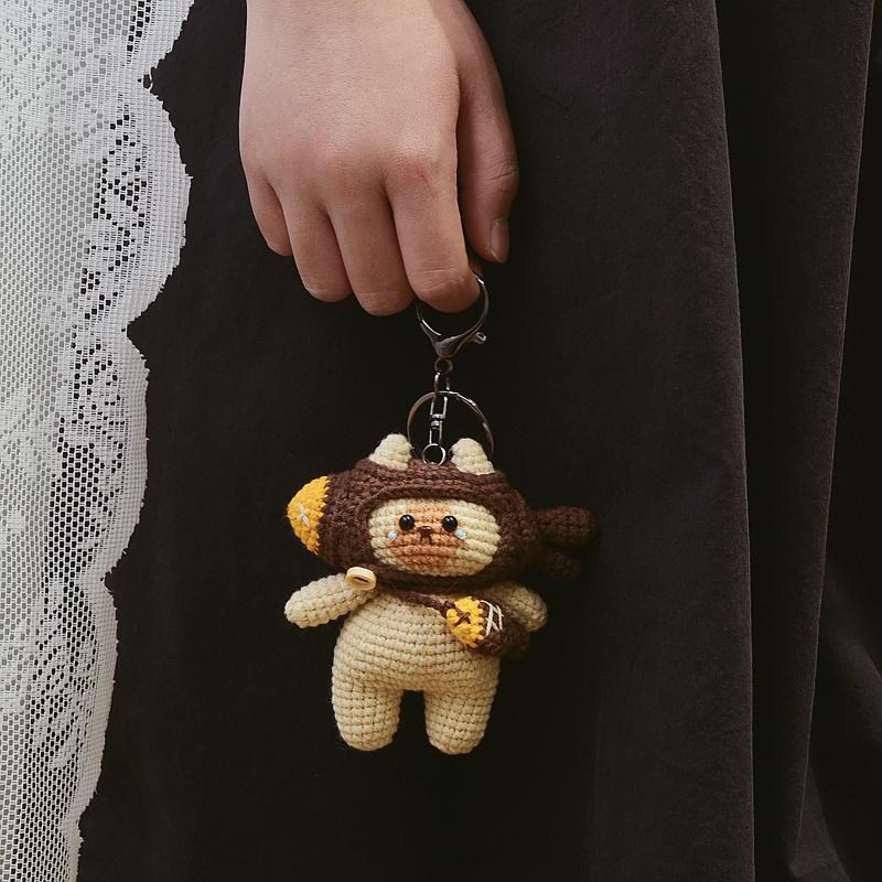 小鱼头套猫咪挂件编织毛线钩针成品可爱包挂钥匙扣卡通包挂公仔女