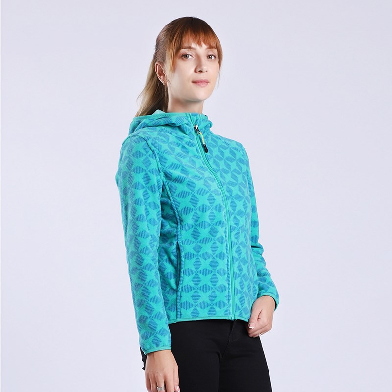 户外摇粒绒外套女2020秋新款防风加绒保暖宽松印花开衫连帽抓绒衣