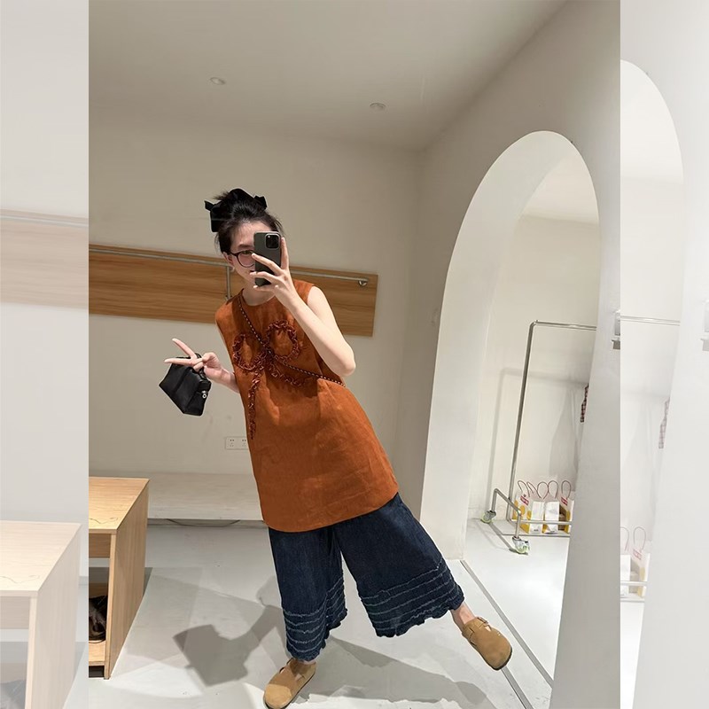 一整套ootd穿搭慵懒风松弛感无袖连衣裙花边裤两件套装女夏季新款