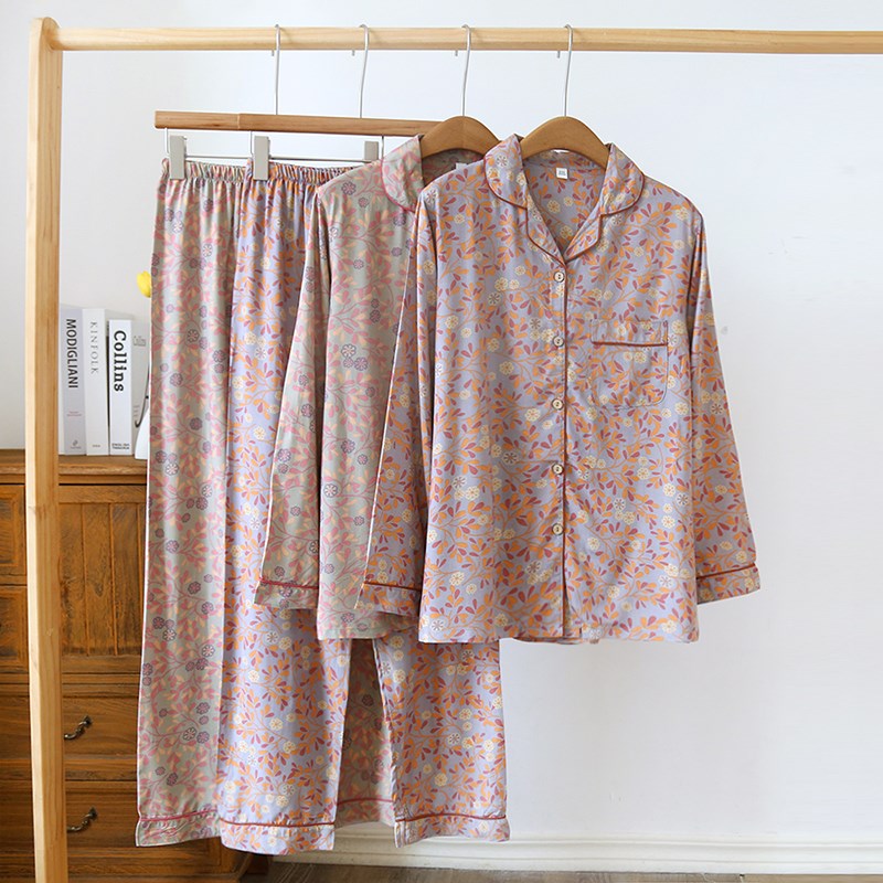 绵绸睡衣女夏季长袖套装妈妈中老年2025新款薄网红风人造棉家居服