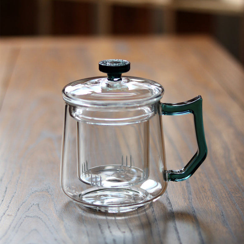 高颜值耐热玻璃泡茶杯内胆过滤三件杯办公杯同心杯家用水杯花茶杯